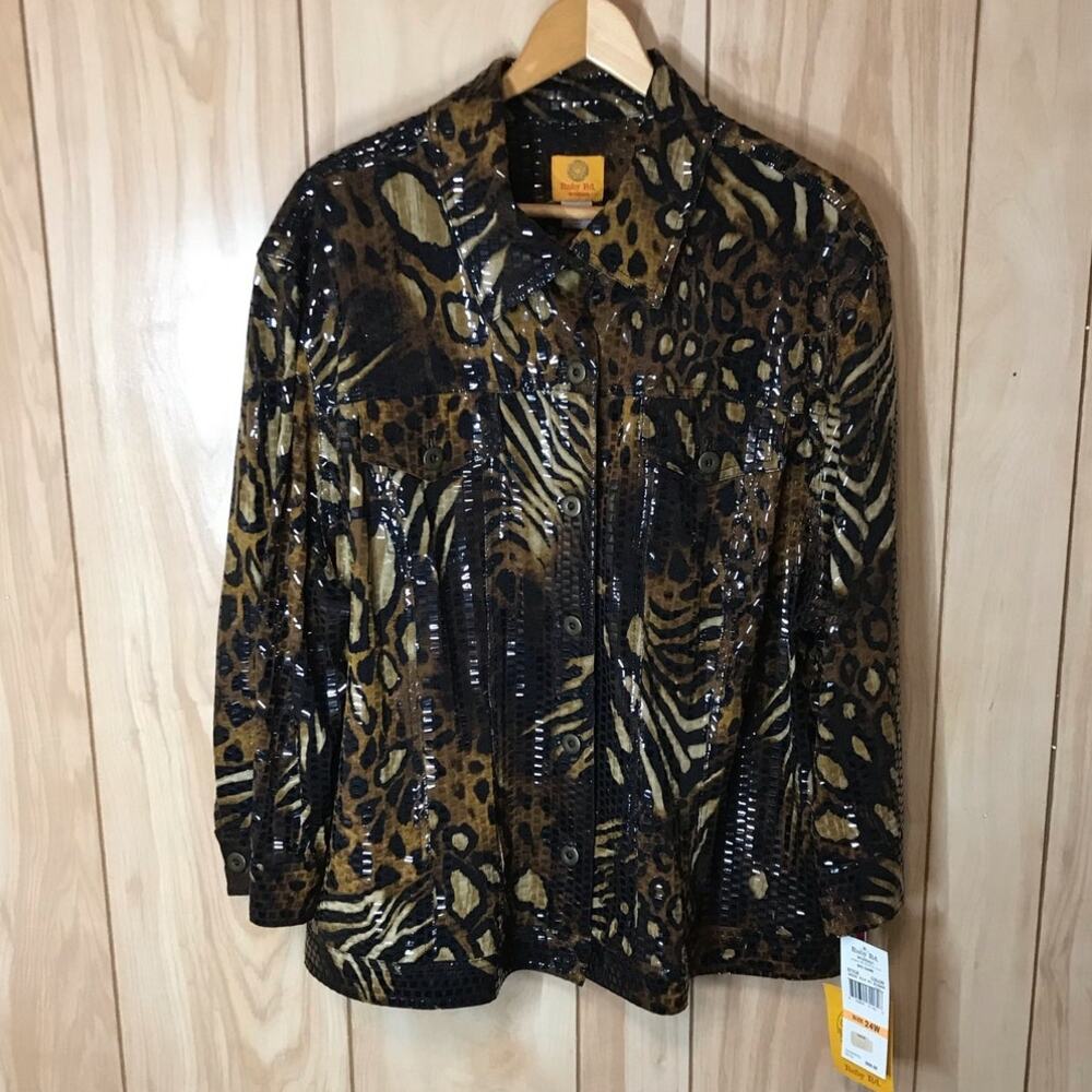 NWT Ruby Rd. Animal Print Collared Long Sleeve Jacket 24W